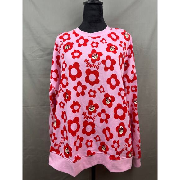 Disney Parks Minnie Mouse Pink Red Floral Pullover Woman Sweatshirt, Size 1XL - Picture 6 of 6